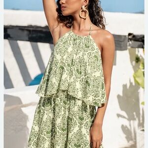 CUPSHE Romper Floral Tie Halter Shorts Jumper Size L Coastal Cruise Resort NWT